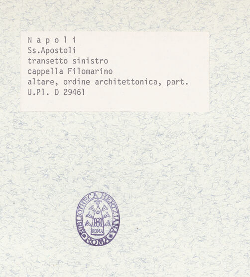 Rückseite von Bibliotheca Hertziana [https://www.deutsche-digitale-bibliothek.de/content/lizenzen/rv-fz/] Cappella Filomarino (dell'Annunziata)Architektonische Rahmung - Dekoration - Detail, bh375830_recto. Foto.