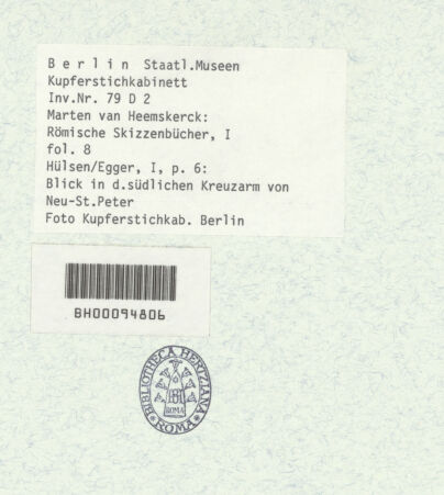 Rückseite von Kupferstichkabinett Berlin SMB-PK [https://www.deutsche-digitale-bibliothek.de/content/lizenzen/rv-ez/] Heemskerck-Album IBaustelle von Neu-Sankt Peter - , bh376122_recto. Foto.