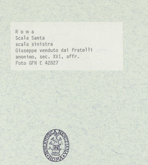 Rückseite von ICCD (GFN) [https://www.deutsche-digitale-bibliothek.de/content/lizenzen/rv-ez/] Szenen aus dem Alten TestamentVerkauf Josephs durch seine Brüder - Gesamtansicht, bh377876_recto. Foto.