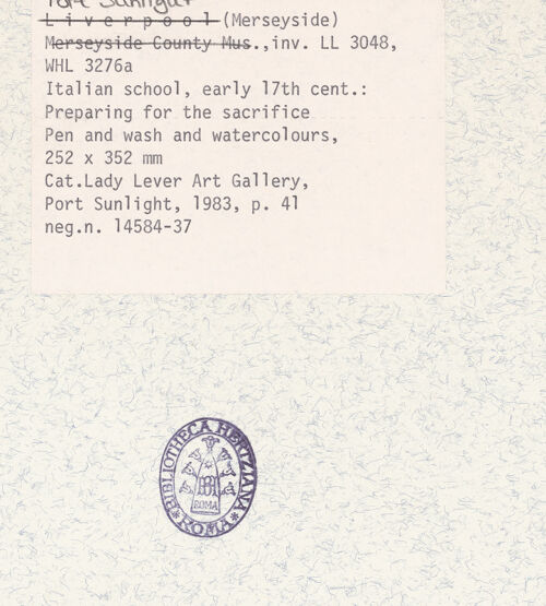 Rückseite von Lady Lever Art Gallery? [https://www.deutsche-digitale-bibliothek.de/content/lizenzen/rv-ez/] Vorbereitungen für ein Opferfest - , bh379151_recto. Foto.