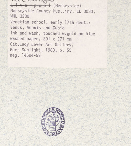 Rückseite von Lady Lever Art Gallery? [https://www.deutsche-digitale-bibliothek.de/content/lizenzen/rv-ez/] Venus, Adonis und Cupido - , bh379154_recto. Foto.