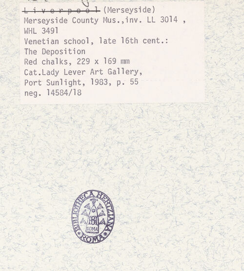 Rückseite von Lady Lever Art Gallery? [https://www.deutsche-digitale-bibliothek.de/content/lizenzen/rv-ez/] Kreuzabnahme - , bh379155_recto. Foto.