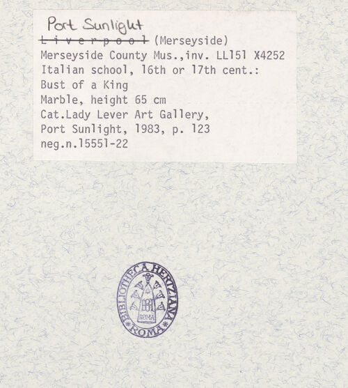 Rückseite von Lady Lever Art Gallery? [https://www.deutsche-digitale-bibliothek.de/content/lizenzen/rv-ez/] Büste eines Königs - , bh379160_recto. Foto.