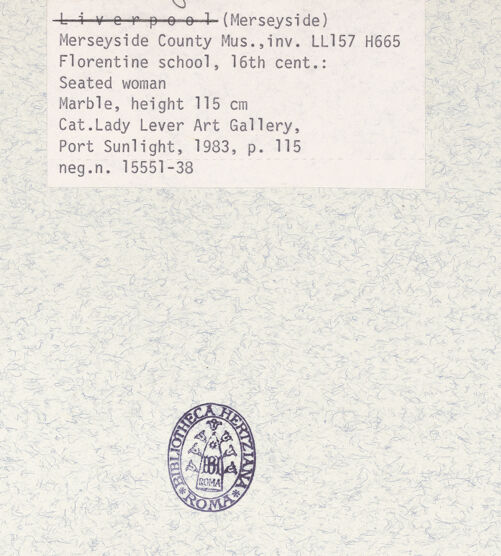 Rückseite von Lady Lever Art Gallery? [https://www.deutsche-digitale-bibliothek.de/content/lizenzen/rv-ez/] Bildnis einer sitzenden Frau - , bh379161_recto. Foto.