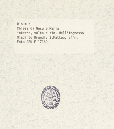 Rückseite von ICCD [https://www.deutsche-digitale-bibliothek.de/content/lizenzen/rv-ez/] Deckengemälde mit Gottvater und Maria mit dem Kind umgeben von Bildfeldern mit Heiligen, Seligen und EvangelistenDer Evangelist Matthäus - , bh379913_recto. Foto.