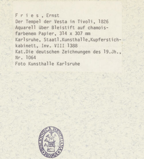 Rückseite von Staatliche Kunsthalle [https://rightsstatements.org/page/CNE/1.0/] Der Tempel der Vesta in Tivoli - , bh381437_recto. Foto.