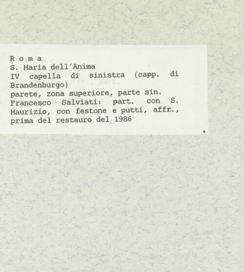 Rückseite von unbekannt [https://www.deutsche-digitale-bibliothek.de/content/lizenzen/rv-fz/] KapellenausmalungDie heiligen Mauritius und Albert der Große - Detail: Kopf des heiligen Mauritius und Puttenfries (Aufnahme vor der Restaurierung 1986), bh382035_recto. Foto.