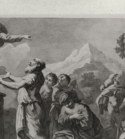 Rückseite von Tomba, Verona [http://creativecommons.org/publicdomain/mark/1.0/] Das Opfer des Moses (aus der Serie der "Storie Sacre", 4 Blatt) - , bh383324. Foto.