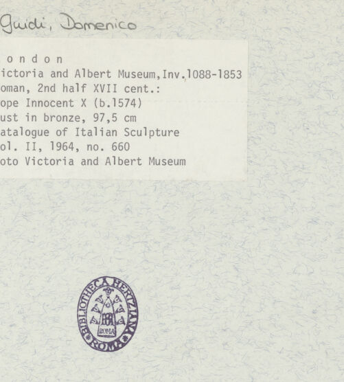 Rückseite von Victoria and Albert Museum [https://www.deutsche-digitale-bibliothek.de/content/lizenzen/rv-ez/] Papst Innozenz X - , bh385259_recto. Foto.