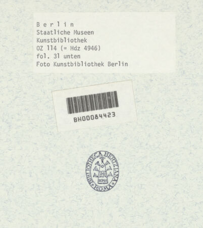 Rückseite von Bibliotheca Hertziana [http://creativecommons.org/publicdomain/mark/1.0/] Johann Rudolf Füssli, "Kritisches Verzeichnis der besten, nach den berühmtesten Mahlern aller Schulen vorhandenen Kupferstiche"3. TeilSelbstbildnis Tizians (S.3) - , bh386341_recto. Foto.