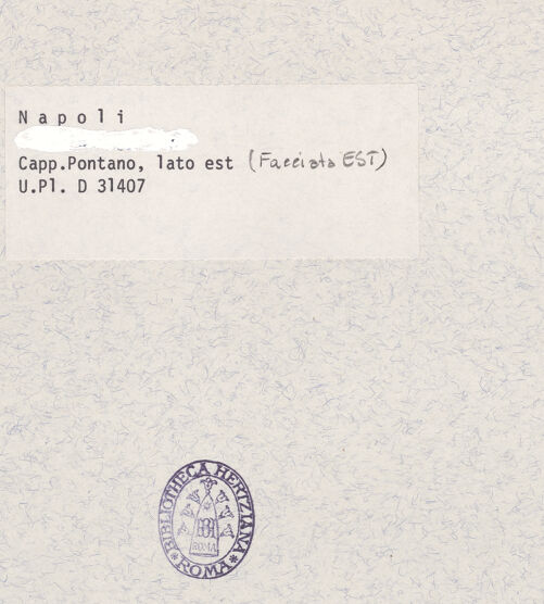 Rückseite von Bibliotheca Hertziana [https://www.deutsche-digitale-bibliothek.de/content/lizenzen/rv-fz/] Cappella Pontano - Ostfassade, bh386582_recto. Foto.