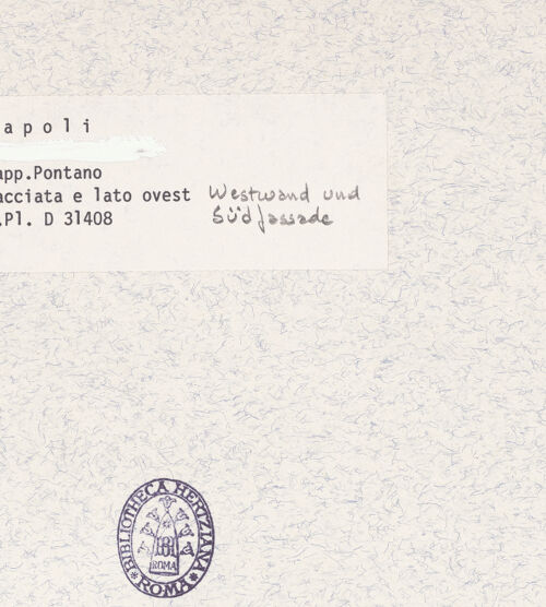 Rückseite von Bibliotheca Hertziana [https://www.deutsche-digitale-bibliothek.de/content/lizenzen/rv-fz/] Cappella Pontano - Ansicht von Südwesten, bh386591_recto. Foto.