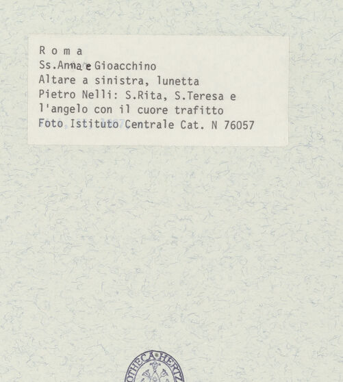 Rückseite von ICCD [https://www.deutsche-digitale-bibliothek.de/content/lizenzen/rv-ez/] Die heilige Rita und Teresa mit dem Engel mit dem durchbohrten Herz - Gesamtansicht, bh387061_recto. Foto.