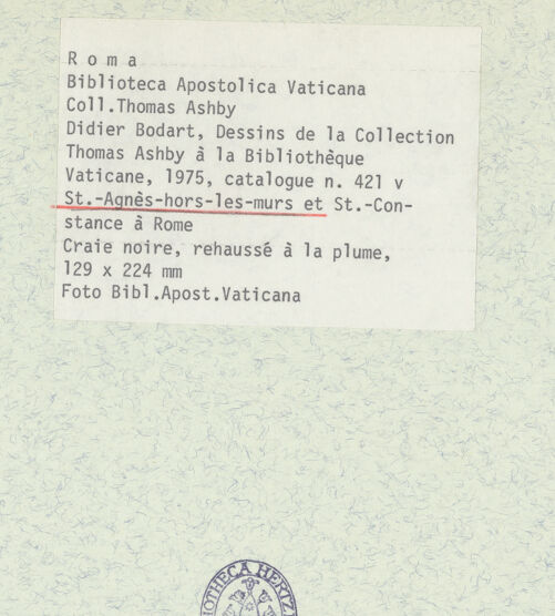 Rückseite von Biblioteca Apostolica Vaticana [https://www.deutsche-digitale-bibliothek.de/content/lizenzen/rv-ez/] Blick auf Sant'Agnese und Santa Costanza - , bh388169_recto. Foto.