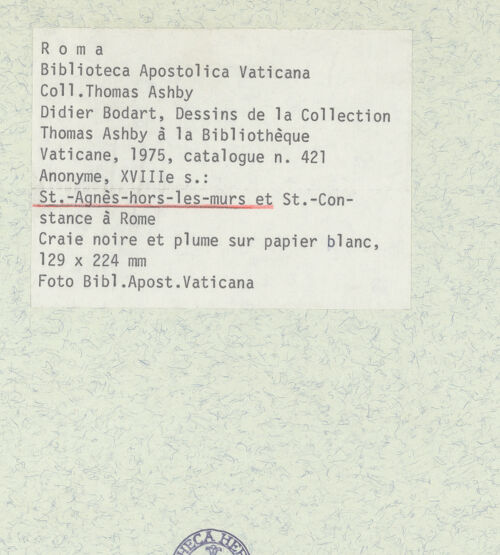 Rückseite von Biblioteca Apostolica Vaticana [https://www.deutsche-digitale-bibliothek.de/content/lizenzen/rv-ez/] Blick auf Sant'Agnese und Santa Costanza - , bh388175_recto. Foto.