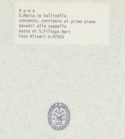 Rückseite von Alinari [https://www.deutsche-digitale-bibliothek.de/content/lizenzen/rv-ez/] Büste des heiligen Filippo Neri - , bh390835_recto. Foto.