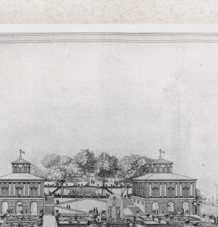 Rückseite von Calcografia [http://creativecommons.org/publicdomain/mark/1.0/] Vedute di ville di Roma e dintorniVilla Lante a Bagnaia - , bh391244. Foto.