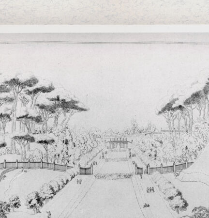 Rückseite von Calcografia [http://creativecommons.org/publicdomain/mark/1.0/] Vedute di ville di Roma e dintorniKanal und See in der Villa Pamphili - , bh391250. Foto.