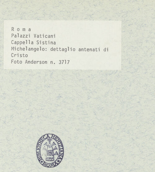 Rückseite von Alinari [https://www.deutsche-digitale-bibliothek.de/content/lizenzen/rv-fz/] Die Sixtinische DeckeDie Vorfahren ChristiEzechias, Manasses und Amon - Detail, rechte Lünettenhälfte, bh395720_recto. Foto.