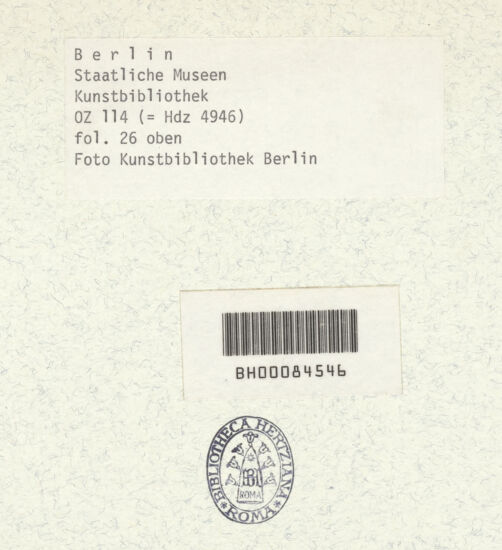 Rückseite von Staatliche Museen zu Berlin - Preußischer Kulturbesitz [https://www.deutsche-digitale-bibliothek.de/content/lizenzen/rv-ez/] Codex OZ 114Oben: zwei Sockel von Kandelabern (Putten) - , bh396358_recto. Foto.