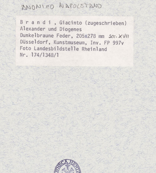 Rückseite von Landesbildstelle Rheinland [https://www.deutsche-digitale-bibliothek.de/content/lizenzen/rv-ez/] Alexander und Diogenes - , bh397797_recto. Foto.