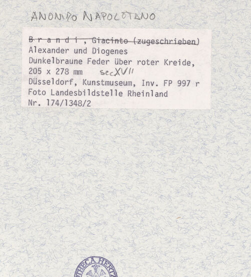 Rückseite von Landesbildstelle Rheinland [https://www.deutsche-digitale-bibliothek.de/content/lizenzen/rv-ez/] Alexander und Diogenes - , bh397798_recto. Foto.