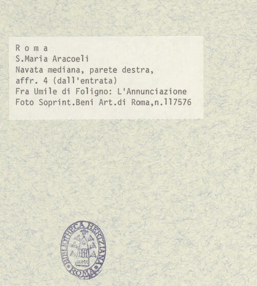 Rückseite von Sopr. BAS ROMA [https://www.deutsche-digitale-bibliothek.de/content/lizenzen/rv-ez/] Zyklus von Szenen aus dem MarienlebenVerkündigung - , bh400836_recto. Foto.