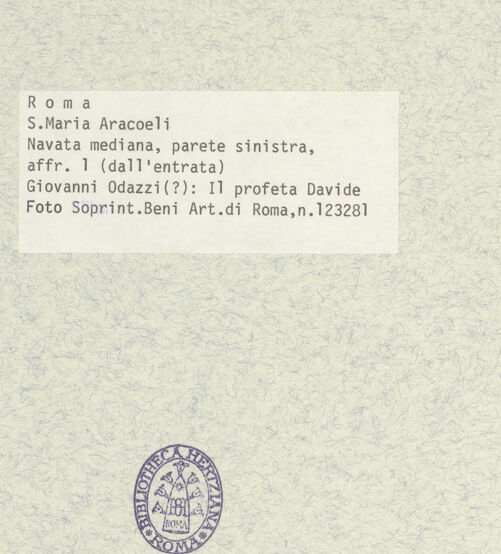 Rückseite von Sopr. BAS ROMA [https://rightsstatements.org/page/CNE/1.0/] Zyklus von Szenen aus dem Marienlebenlinke Wand: König David - , bh400837_recto. Foto.