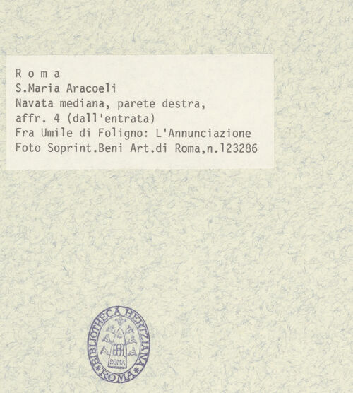 Rückseite von Sopr. BAS ROMA [https://www.deutsche-digitale-bibliothek.de/content/lizenzen/rv-ez/] Zyklus von Szenen aus dem MarienlebenVerkündigung - , bh400908_recto. Foto.