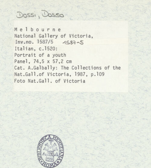 Rückseite von National Gallery of Victoria [https://www.deutsche-digitale-bibliothek.de/content/lizenzen/rv-ez/] Lucrezia Borgia, Herzogin von Ferrara - , bh402903_recto. Foto.