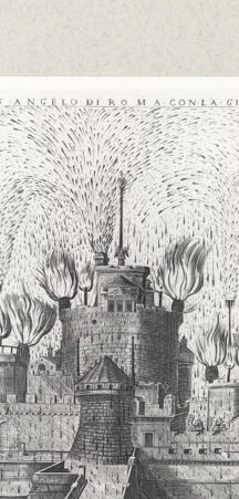 Rückseite von Gabinetto Nazionale delle Stampe [http://creativecommons.org/publicdomain/mark/1.0/] Ponte e Castel Sant'Angelo con la girandola - , bh405263. Foto.