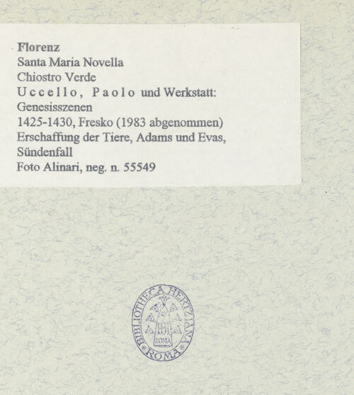 Rückseite von Alinari [https://www.deutsche-digitale-bibliothek.de/content/lizenzen/rv-fz/] GenesisszenenErschaffung Evas und Sündenfall - mit der Darstellung der Erschaffung der Tiere und Adams, bh407361_recto. Foto.