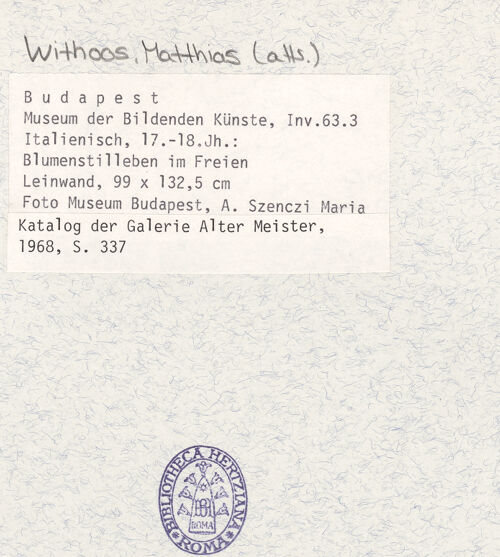 Rückseite von Szépmüvészeti Múzeum [https://www.deutsche-digitale-bibliothek.de/content/lizenzen/rv-ez/] Blumen in einer Landschaft - , bh407925_recto. Foto.