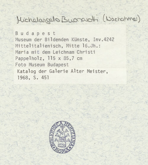 Rückseite von Szépmüvészeti Múzeum [https://www.deutsche-digitale-bibliothek.de/content/lizenzen/rv-ez/] Pietá - , bh407934_recto. Foto.