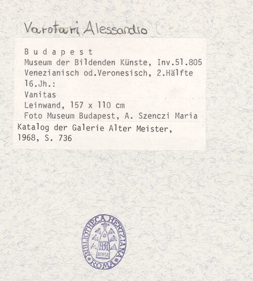 Rückseite von Szépmüvészeti Múzeum [https://www.deutsche-digitale-bibliothek.de/content/lizenzen/rv-ez/] Allegorie der Vanitas - , bh407986_recto. Foto.