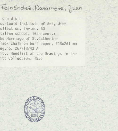 Rückseite von Courtauld Institute [https://www.deutsche-digitale-bibliothek.de/content/lizenzen/rv-ez/] Die mystische Hochzeit der Heiligen Katharina - , bh408063_recto. Foto.