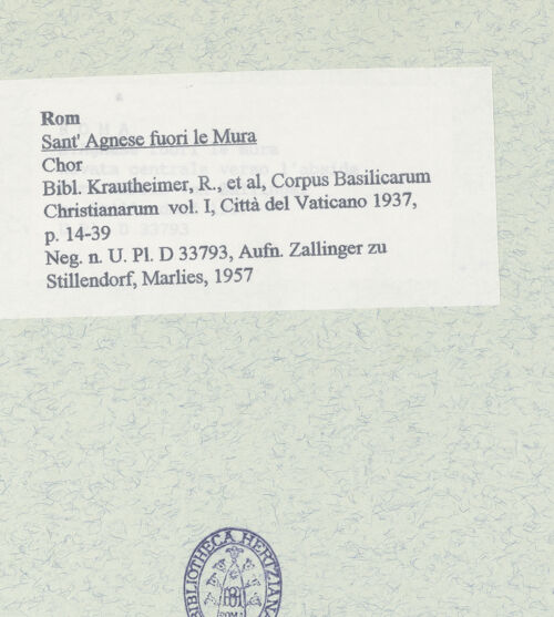 Rückseite von Bibliotheca Hertziana [http://creativecommons.org/licenses/by-nc-sa/4.0/] Sant'Agnese fuori le MuraInnenraumChor und Apsis - Chor, bh408938_recto. Foto: Zallinger zu Stillendorf, Marlies von.