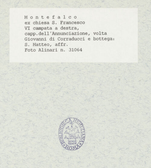 Rückseite von Alinari [https://www.deutsche-digitale-bibliothek.de/content/lizenzen/rv-ez/] KapellenausmalungChristus und die vier EvangelistenEvangelist Matthäus - Gesamtansicht, bh409807_recto. Foto: Anderson, Domenico.