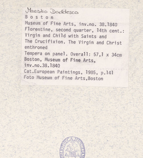 Rückseite von Museum of Fine Arts Boston [https://www.deutsche-digitale-bibliothek.de/content/lizenzen/rv-ez/] Mittelteil eines Flügelaltars mit Szenen aus dem Leben Christi - , bh410841_recto. Foto.