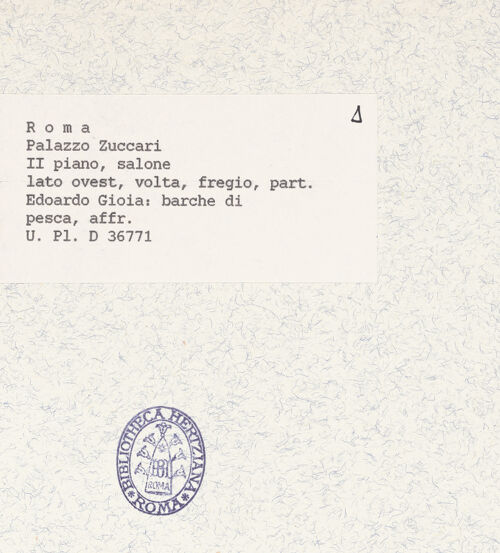 Rückseite von Bibliotheca Hertziana [https://www.deutsche-digitale-bibliothek.de/content/lizenzen/rv-fz/] Allegorischer Tageszeitenzyklus und KünstlerporträtsAllegorie des Abends - Friesdetail: Fischerboote, bh412042_recto. Foto.