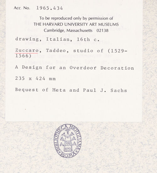 Rückseite von Harvard University Art Museums [https://www.deutsche-digitale-bibliothek.de/content/lizenzen/rv-ez/] Entwurf zur Supraporte des Freskos der Einnahme von Tunis in der Sala Regia - , bh413248_recto. Foto.