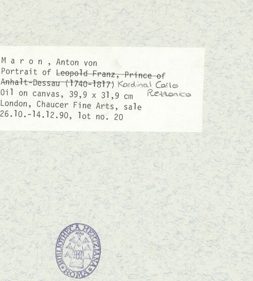 Rückseite von unbekannt [https://www.deutsche-digitale-bibliothek.de/content/lizenzen/rv-ez/] Kardinal Carlo Rezzonico - , bh415823_recto. Foto.