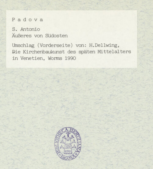 Rückseite von Wernersche Verlagsgesellschaft [https://www.deutsche-digitale-bibliothek.de/content/lizenzen/rv-ez/] Sant'AntonioSüdseite - Ansicht vom Kreuzgang (Chiostro del Noviziato), bh416004_recto. Foto.