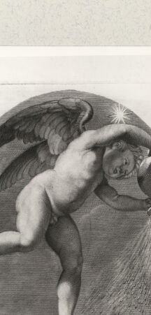 Rückseite von Staatsgalerie [http://creativecommons.org/publicdomain/mark/1.0/] Putto, der Wasser aus einem Gefäß strömen lässt - , bh419129. Foto.