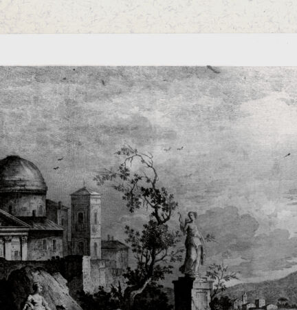 Rückseite von Staatsgalerie [http://creativecommons.org/publicdomain/mark/1.0/] Landschaft mit Gebäuden, Angler und Statue - , bh419345. Foto.