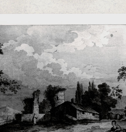 Rückseite von Staatsgalerie [http://creativecommons.org/publicdomain/mark/1.0/] Landschaft mit rastender Figurengruppe am Wasser - , bh420183. Foto.