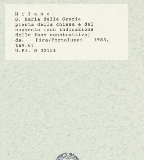 Rückseite von Bibliotheca Hertziana [https://www.deutsche-digitale-bibliothek.de/content/lizenzen/rv-ez/] Santa Maria delle Grazie - Grundriss, bh421414_recto. Foto.