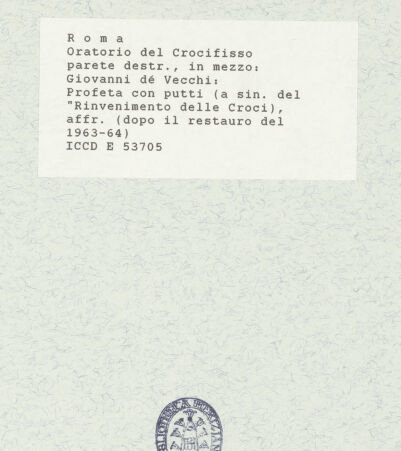 Rückseite von ICCD [https://www.deutsche-digitale-bibliothek.de/content/lizenzen/rv-ez/] Szenen aus der Geschichte des heiligen Kreuzes und des OratoriumsPropheten und Sibyllen - Prophet; nach der Restaurierung von 1963-64, bh421425_recto. Foto.