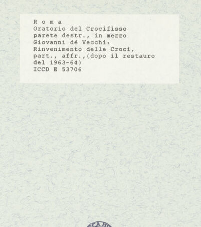 Rückseite von ICCD [https://www.deutsche-digitale-bibliothek.de/content/lizenzen/rv-ez/] Szenen aus der Geschichte des heiligen Kreuzes und des OratoriumsAuffindung der Kreuze - Detail; nach der Restaurierung von 1963-64, bh421431_recto. Foto.