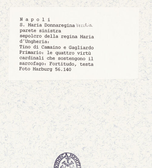 Rückseite von Bildarchiv Foto Marburg [https://www.deutsche-digitale-bibliothek.de/content/lizenzen/rv-ez/] Grabmal der Königin Maria von UngarnKardinaltugendenFortitudo - Detail: Kopf, bh422022_recto. Foto.